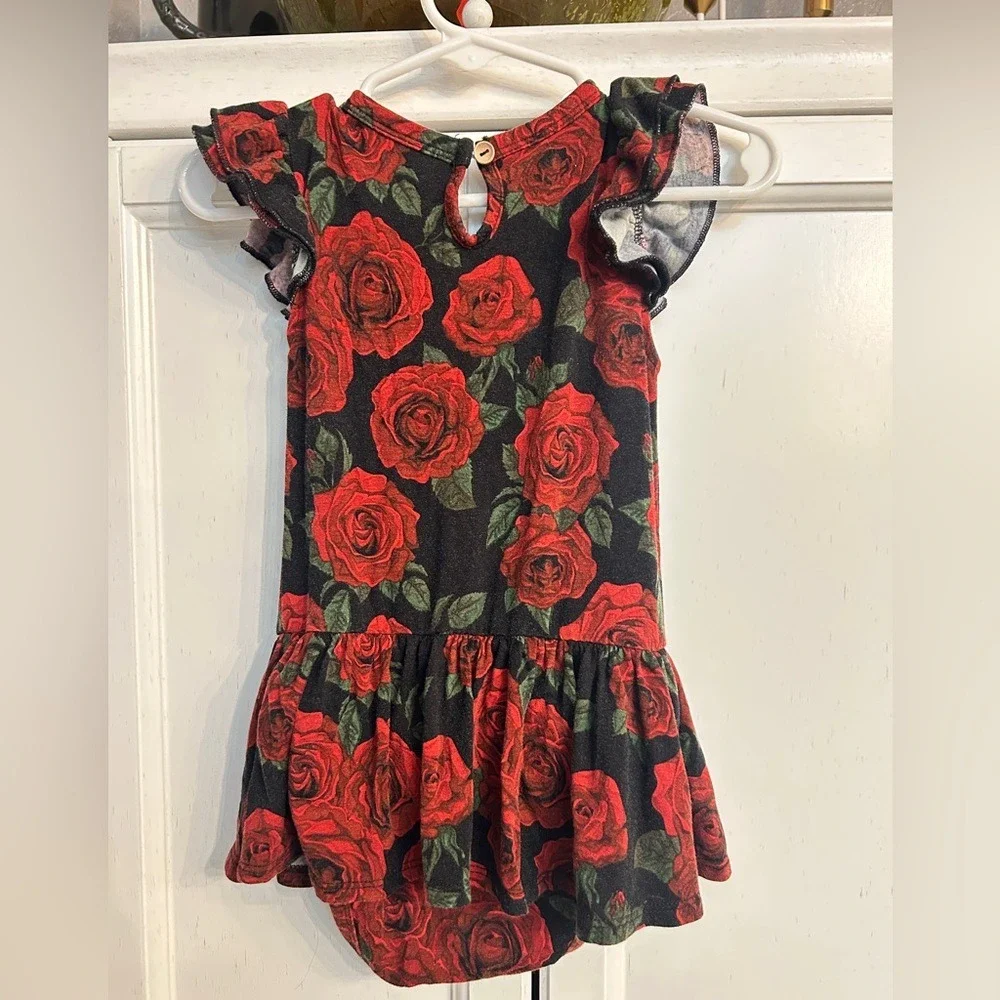 Baby Romper‎ Dress 18-24M Black Red Bamboo Stretchy Rose Floral Cute